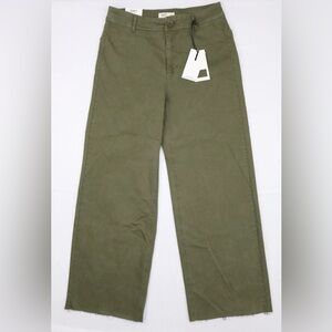OAT New York Women's 10 / 30 Jeans High Rise Wide Leg Green Olive Raw Cuff Edge
